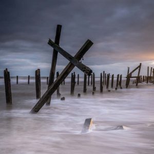 broken sea defences happisburgh norfolk print